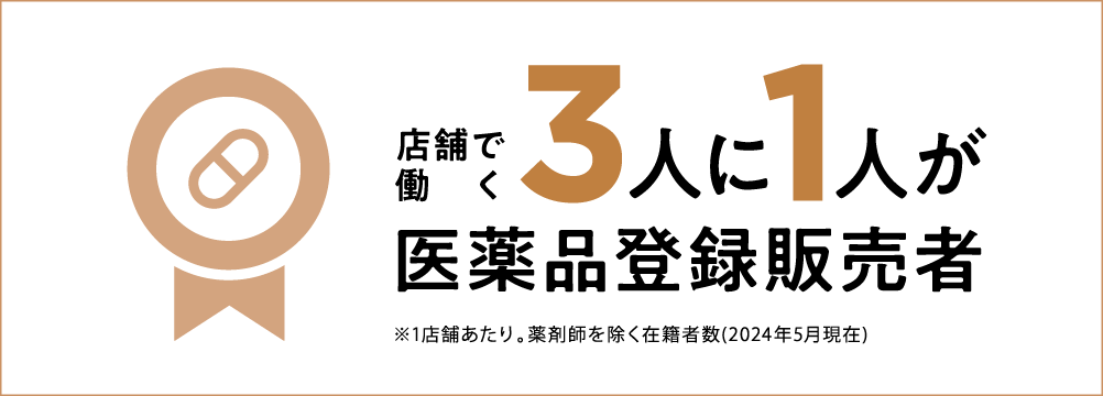 店舗で働く３人1人が医薬品登録販売者