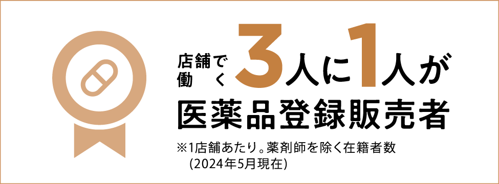 店舗で働く３人1人が医薬品登録販売者